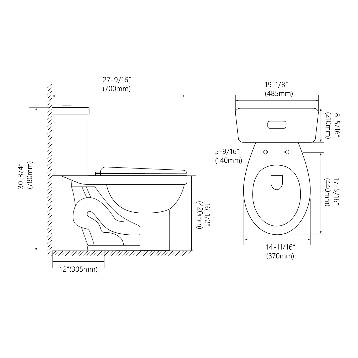 Toilet dimensions deals inches